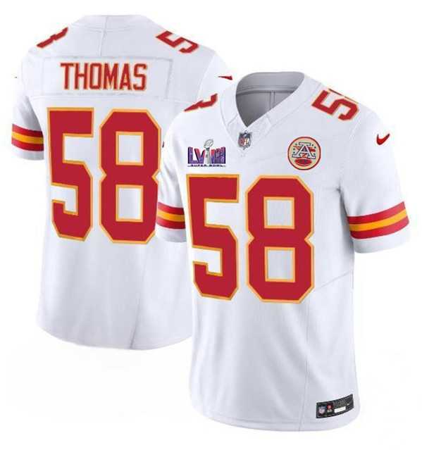 Men & Women & Youth Kansas City Chiefs #58 Derrick Thomas White 2024 F.U.S.E. Super Bowl LVIII Patch Vapor Untouchable Limited Jersey